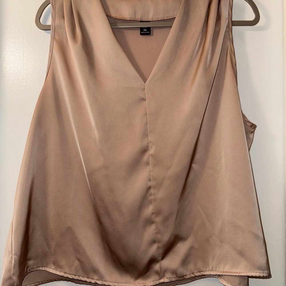 SHEIN Tan V-Neck Sleeveless Blouse